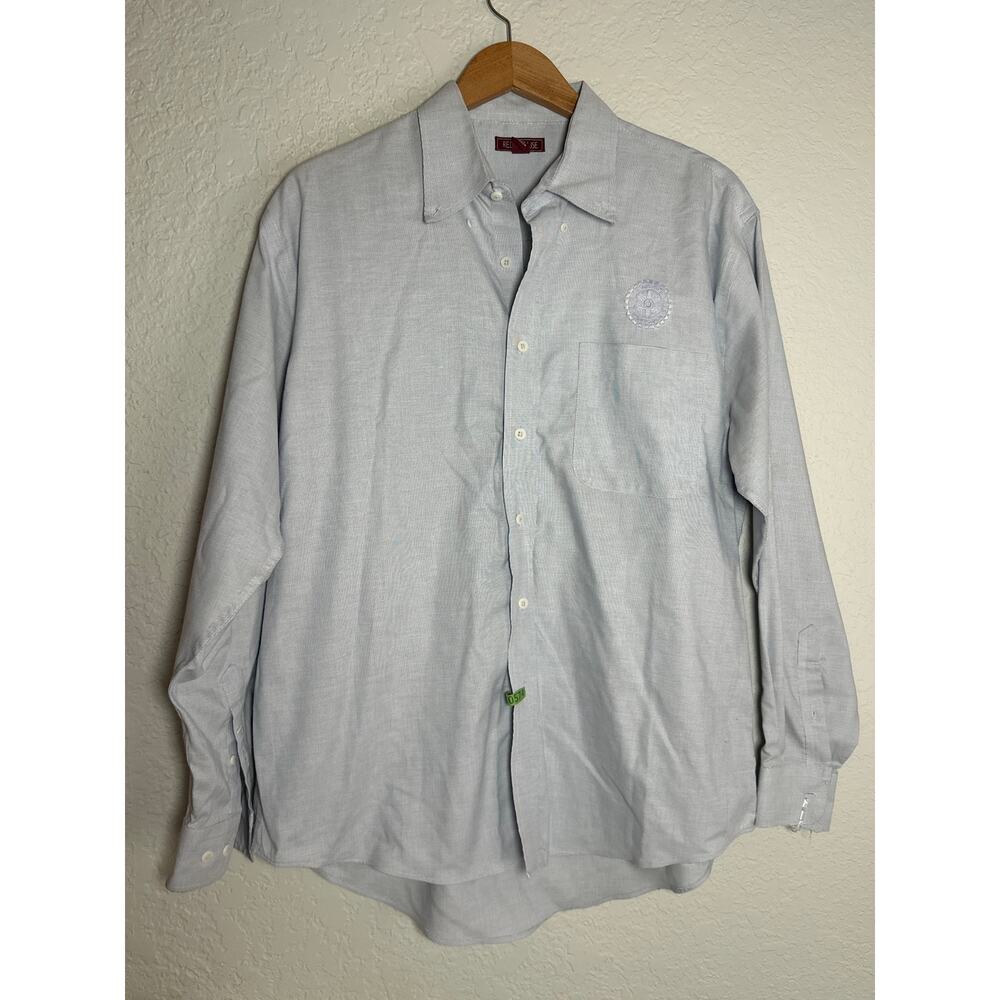 Rotary Club Embroidered Wheel Men’s Light Blue Button Down Shirt Logo Large